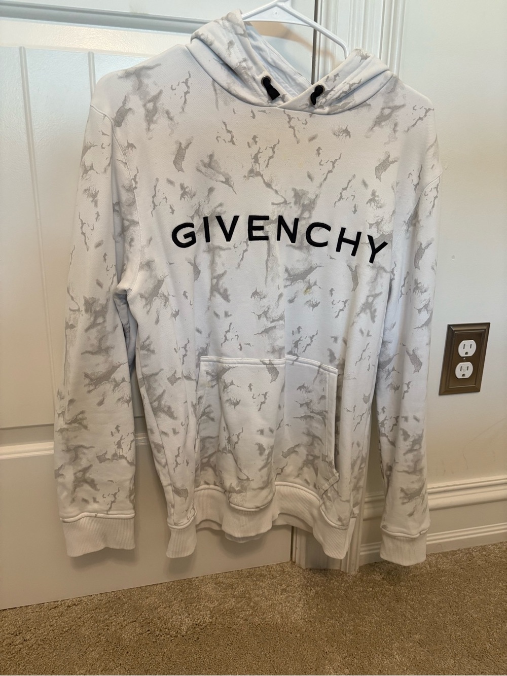Givenchy White & Light Gray Marble-Effect Logo Hoodie